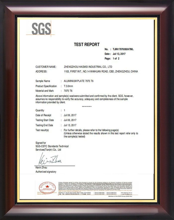 aircraft aluminum certificate